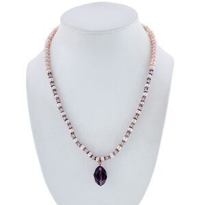 Estate Sterling Silver 925 Amethyst Pink Pearl Necklace 16"-18"